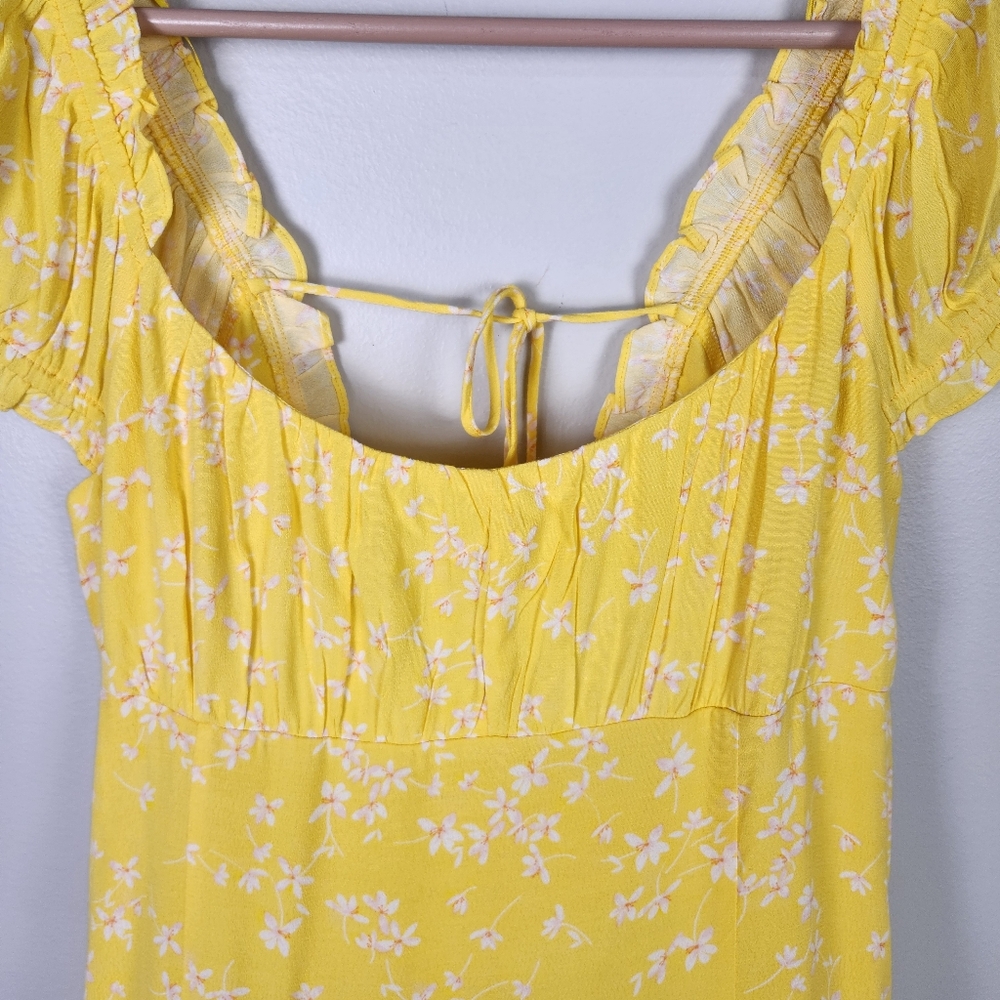 NWT Sophie Rue Yellow Multi Floral Puff Sleeve‎ Mini Peasant Dress Large #646 - Picture 2 of 14